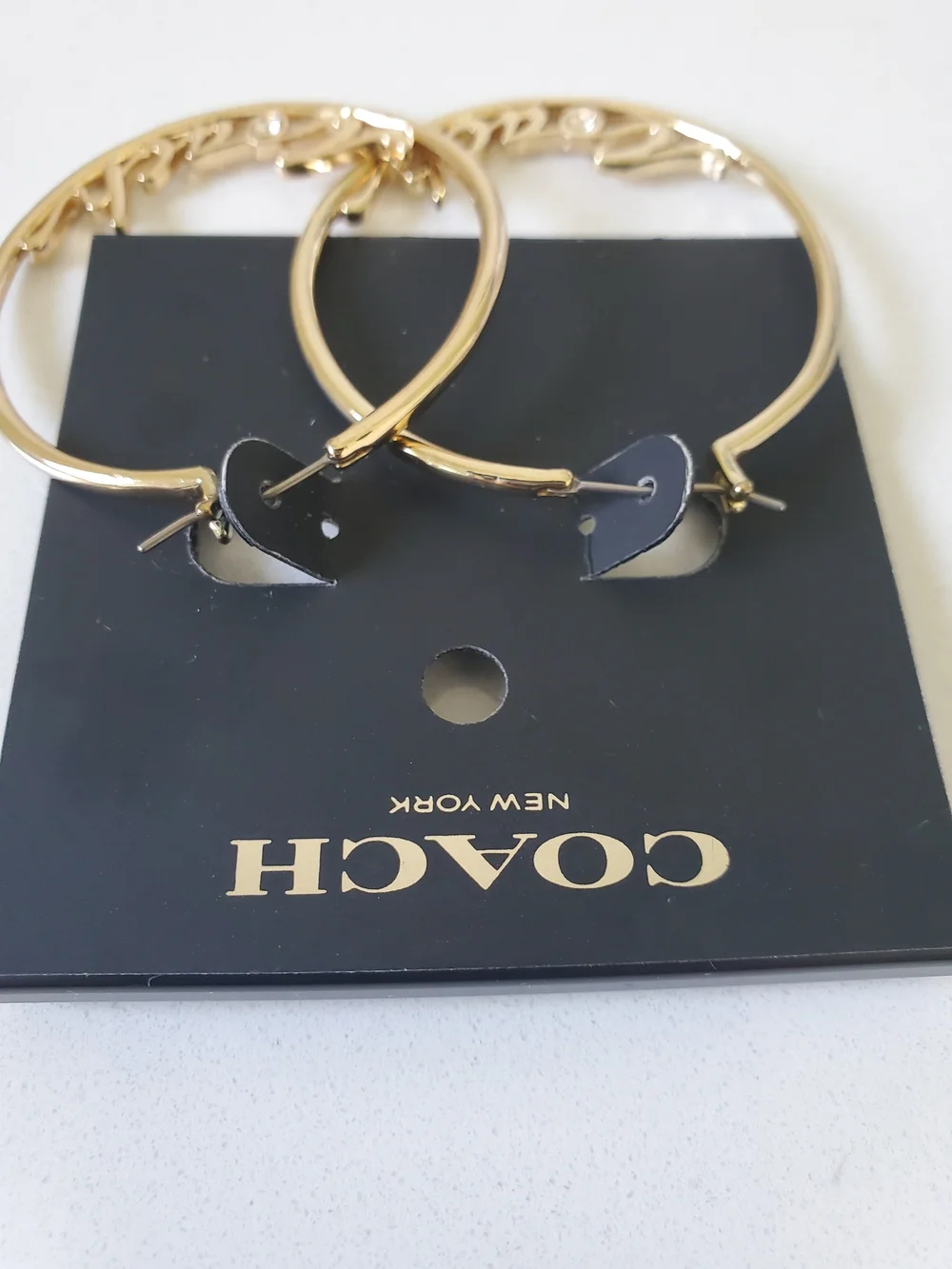 Coach Gold Script Hoop Earrings - Picture 3 of 5